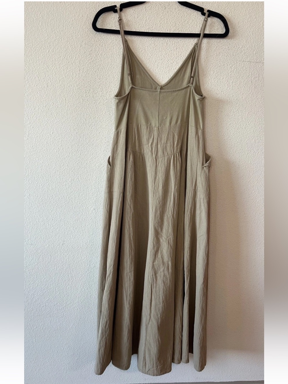 FREE PEOPLE Soledad Midi Dress Khaki Beige Boho Pockets Sz M - Picture 14 of 16